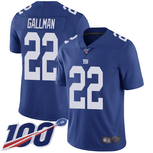 Men New York Giants #22 Wayne Gallman Royal Blue Team Color Vapor Untouchable Limited Player 100th Season Football NFL Jersey